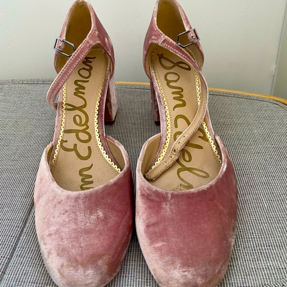 Sam Edelman Pink Velvet Mary Jane block heel